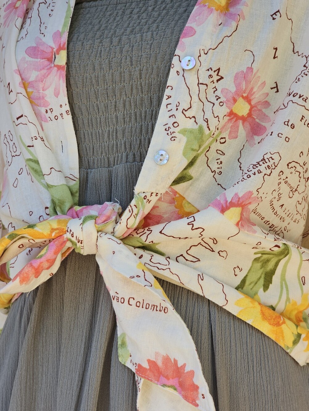 Calypso St. Barth Novelty Print Floral Vacation Destination Map 100% Linen SZ XL - Picture 9 of 15